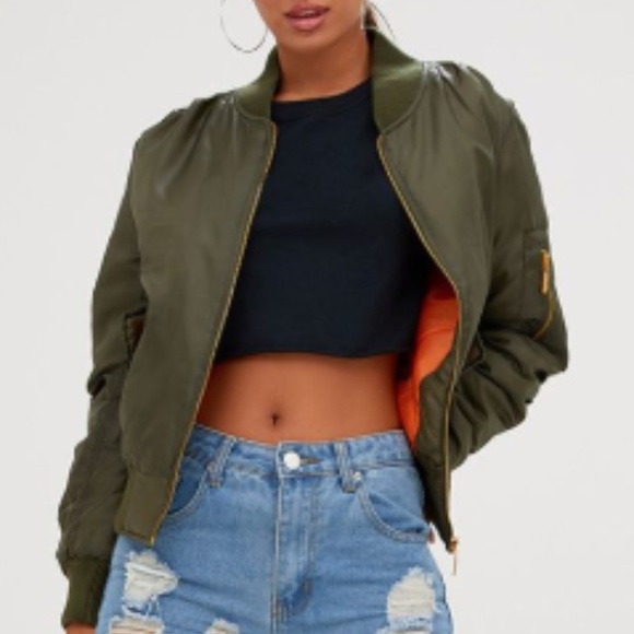 iris Jackets & Blazers - NWOT Army Green Cropped Bomber Jacket Windbreaker